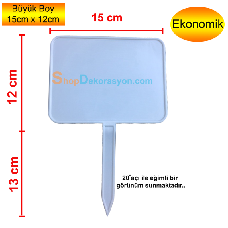 Saplamalı Manav Plastik Etiketliği, Büyük Boy Beyaz
