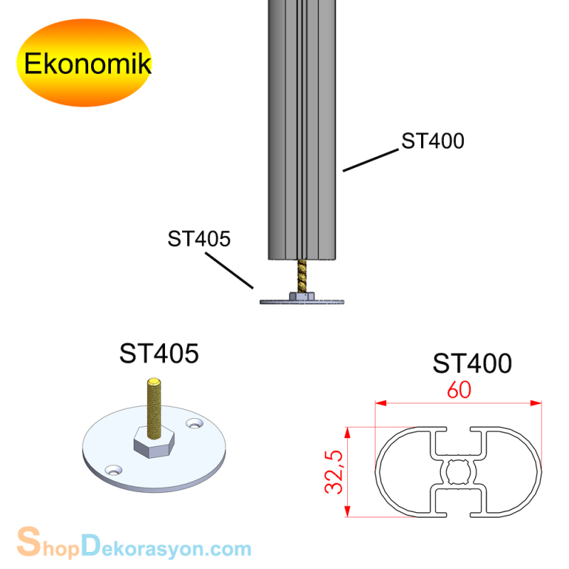 Zemin Tavan Sıkıştırmalı Alüminyum Raf Dikmesi , Mat Siyah Eloksallı