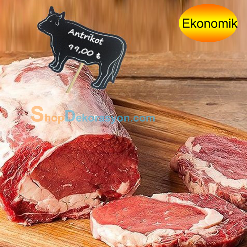 Şarküteri Reyonu Ahşap Saplamalı Fiyatlık Dana Figürlü Etiketlik