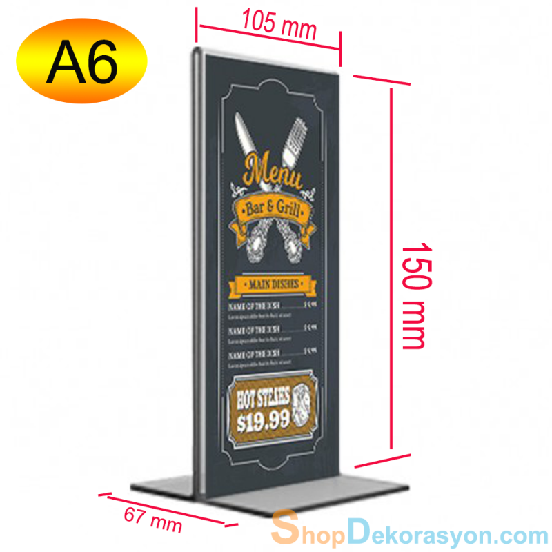 Menü Kart Tutucu, A6 T Tipi