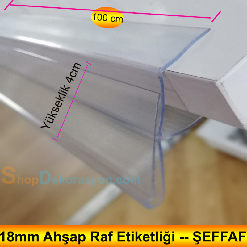 Ahşap Raf Önü Fiyat Etiketliği Profili, Şeffaf , 100 cm