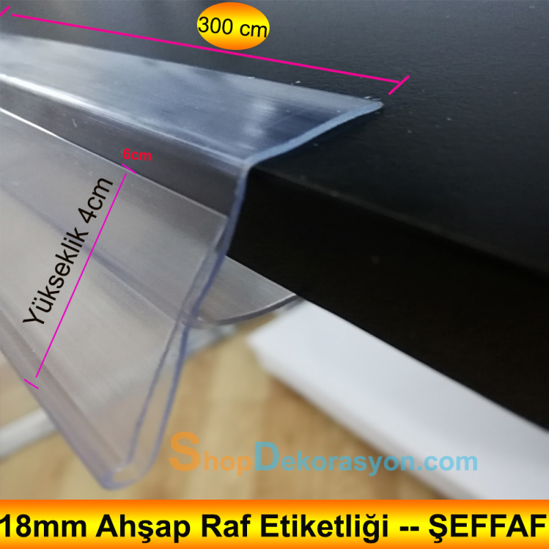 Ahşap Raf Önü Fiyat Etiketliği Profili, Şeffaf , 300 cm
