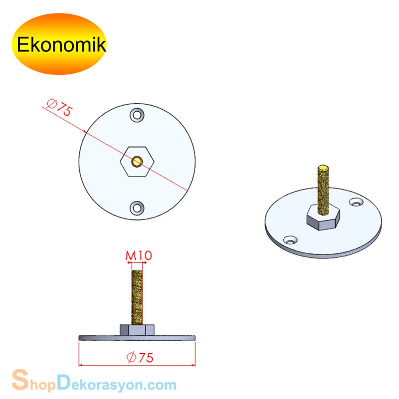 Alüminyum Profil Dikme Ayağı, Krom Kaplama