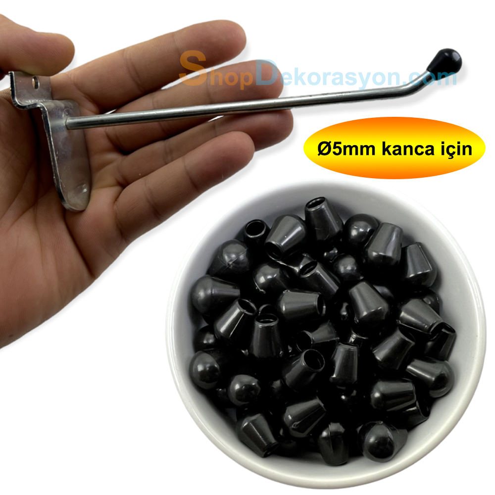 Askı Teli Ucu Plastik Tapa , Siyah ÇAP 5 mm TEL için