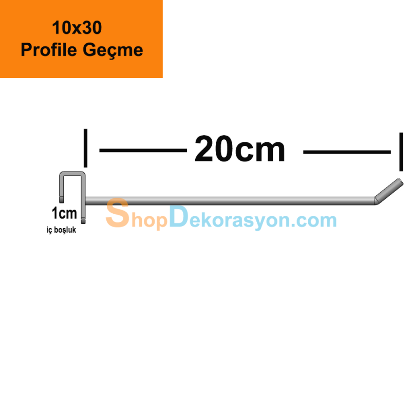 10 X 30 Yatay Lineer Profil Modülü Aksesuar Çubuğu Raf Kancası 20cm