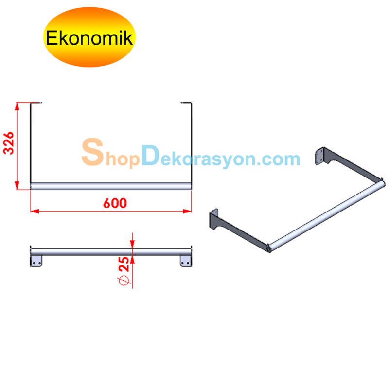 Mağaza Duvarı U Tipi Askı Taşıyıcı Duvara Vidalanabilen